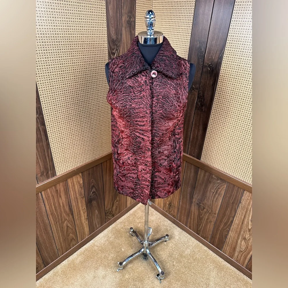 Vintage Robert Mann Furs Dyed Red Persian Lamb Fur Vest Jacket Coat Small